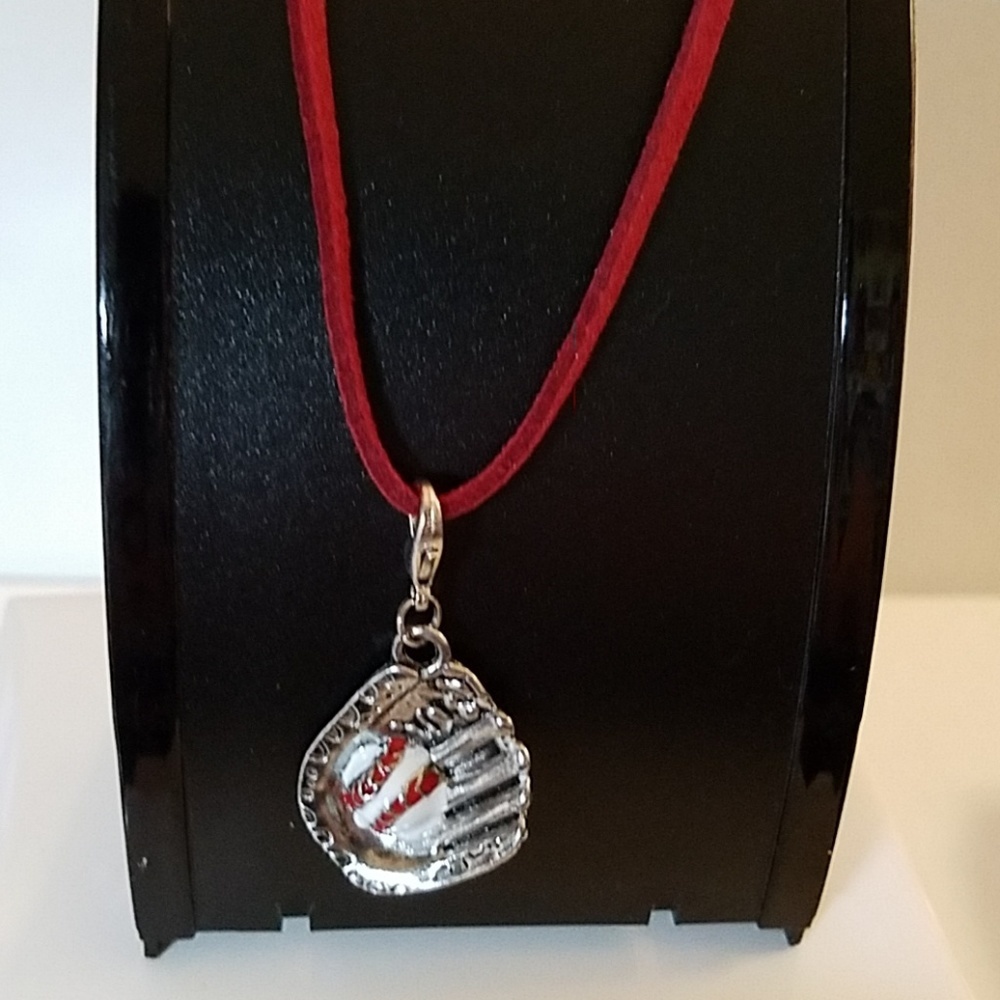 Vegan Suede Necklace 18" Red Baseball Mitt